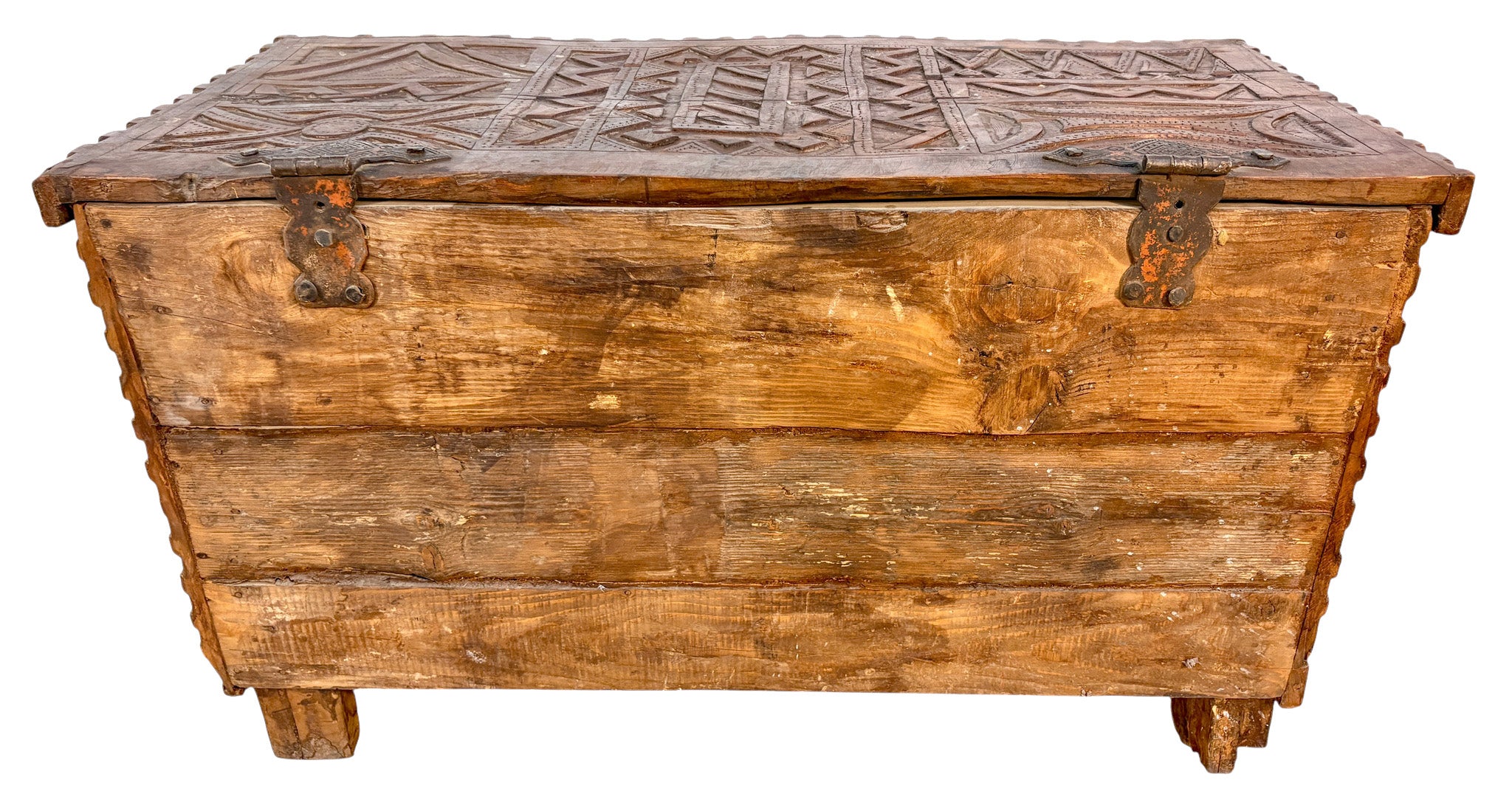 Vintage Hand-Carved Wooden Trunk