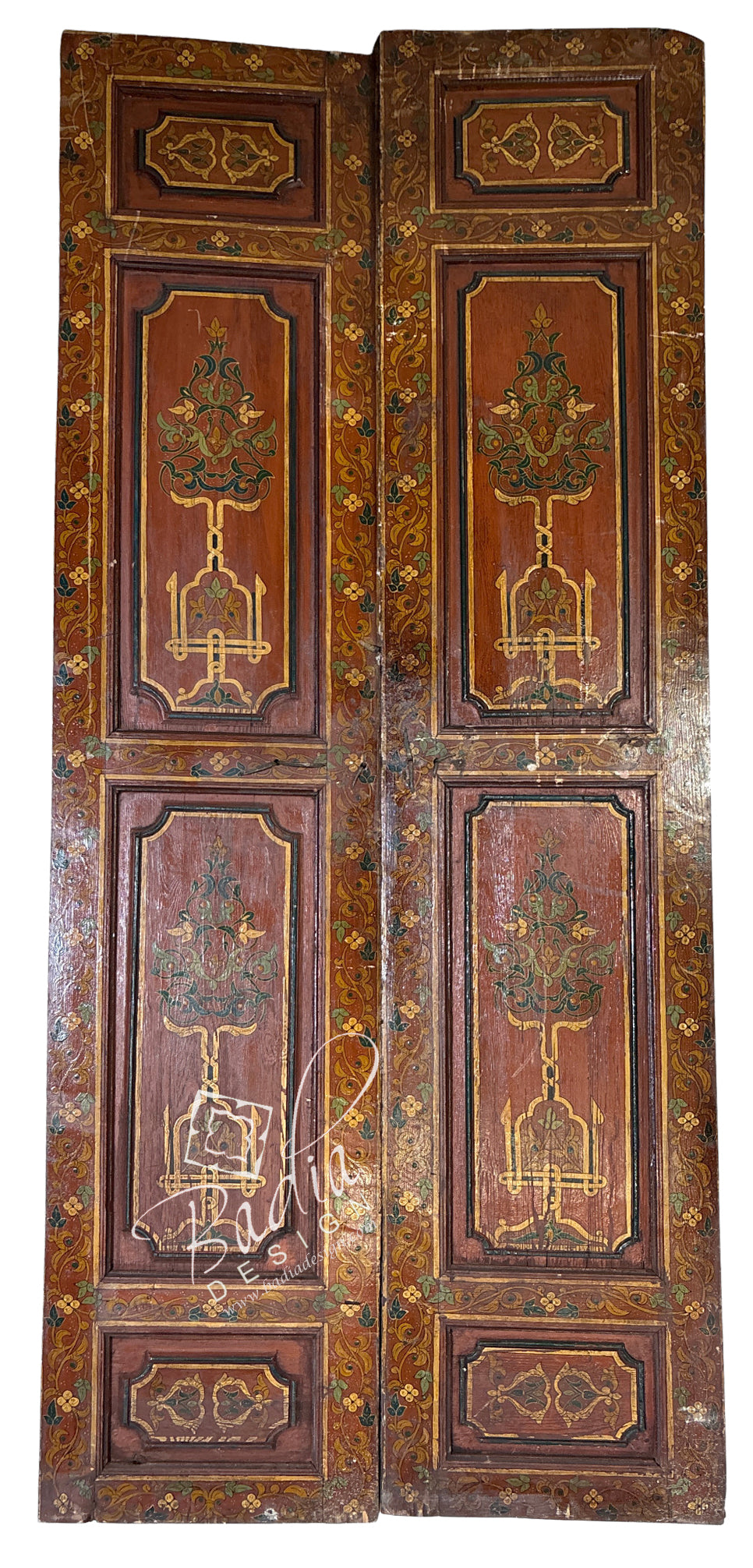 Vintage Red Hand Painted Wooden Door