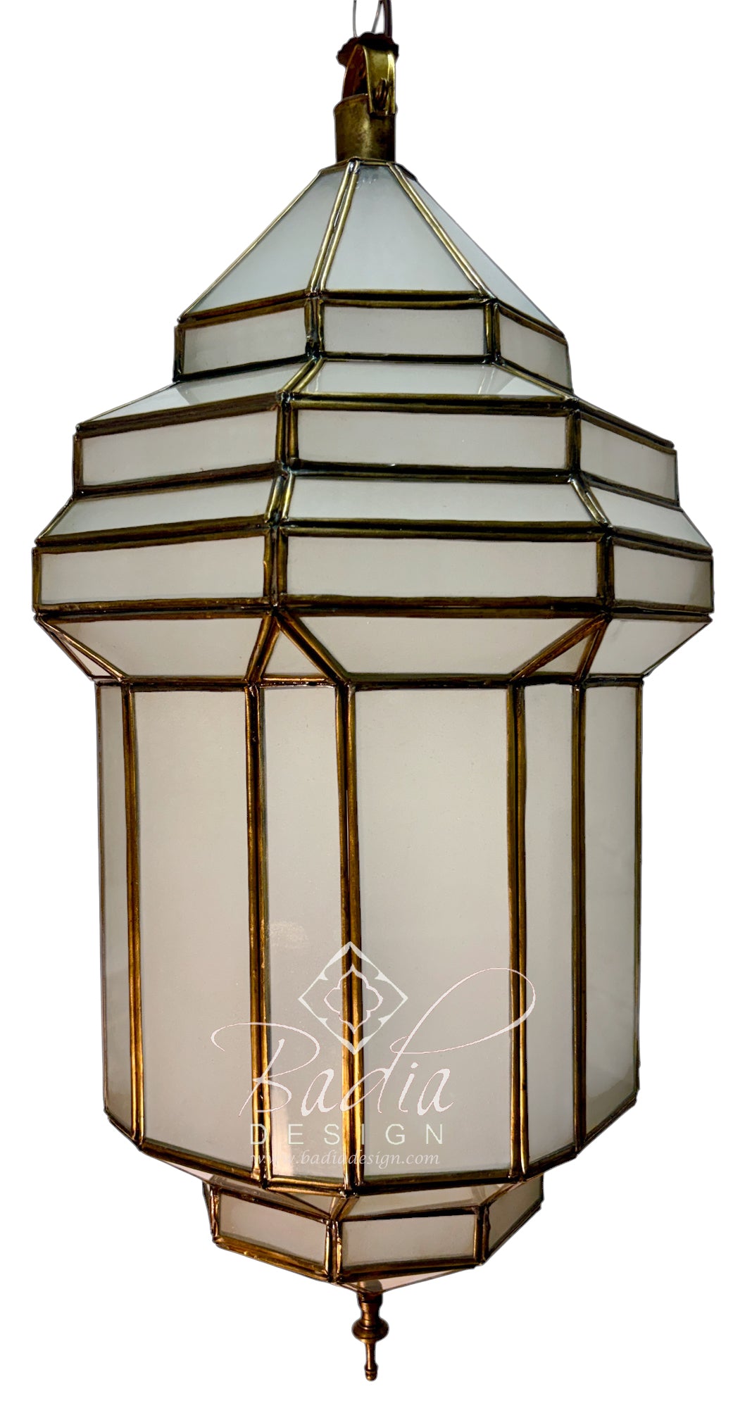 White Glass Moroccan Brass Hanging Lantern