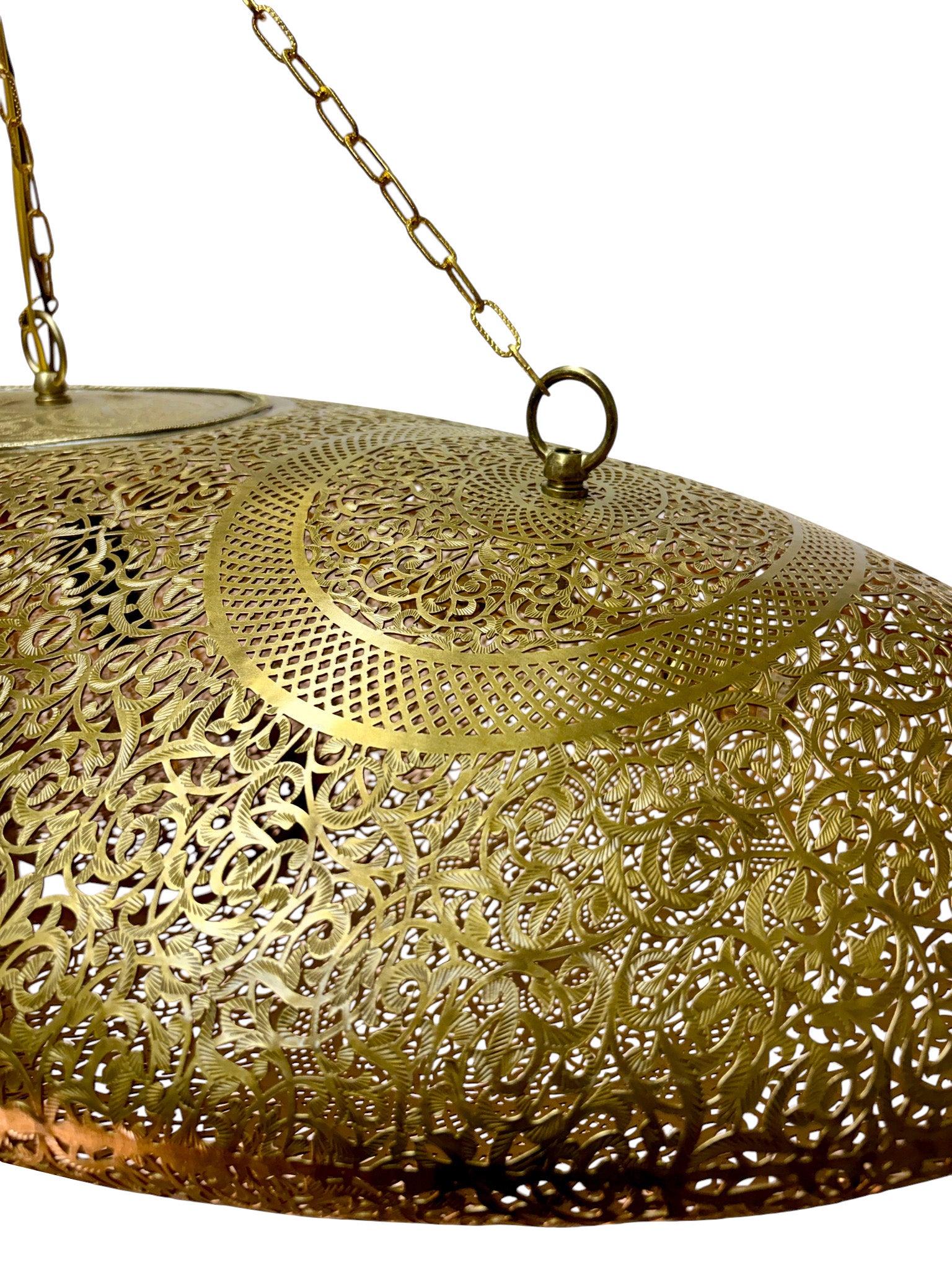 Wide Oval Shaped Pierced Brass Chandelier