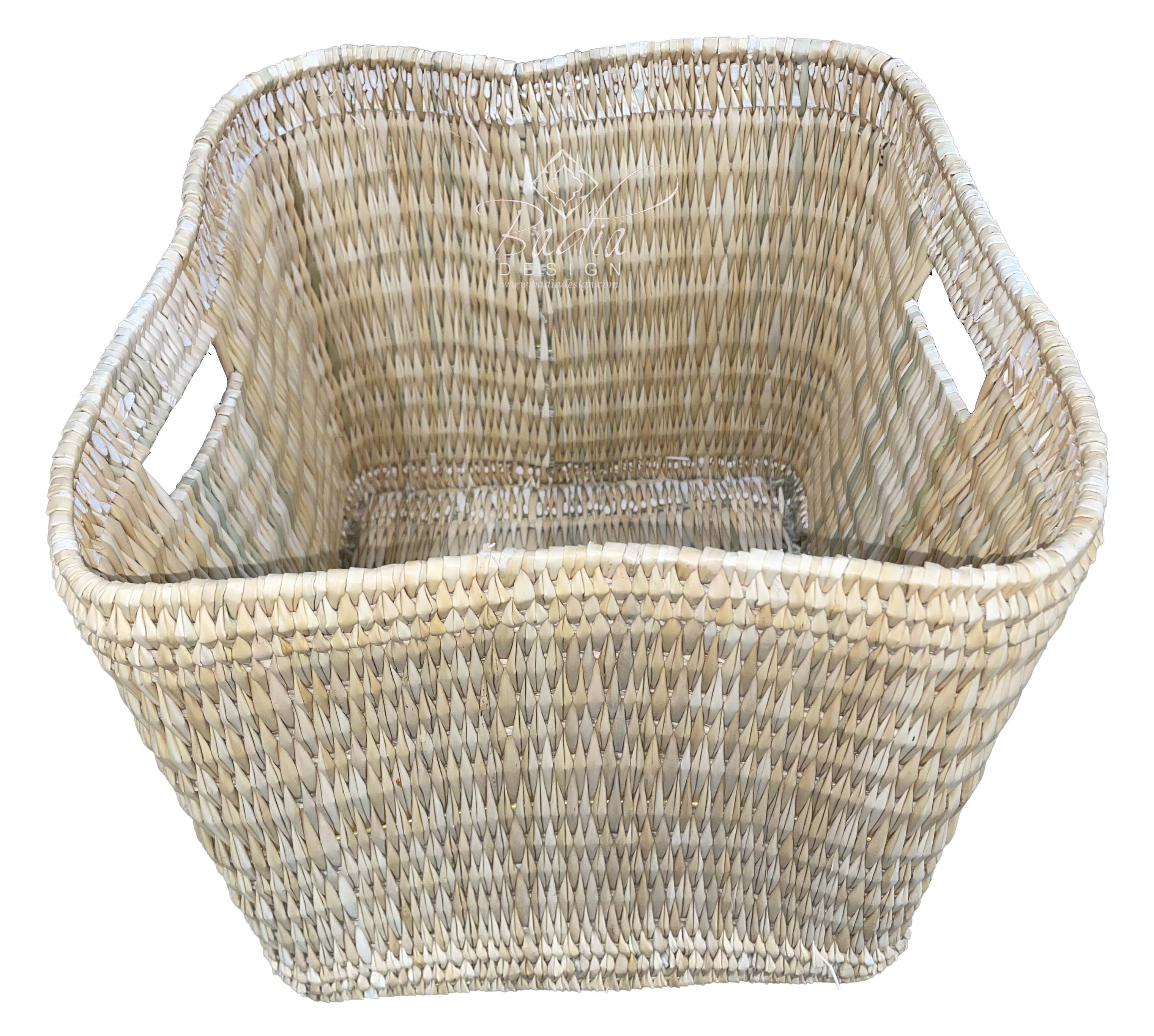 Square Shaped Handwoven Straw Basket - HB030