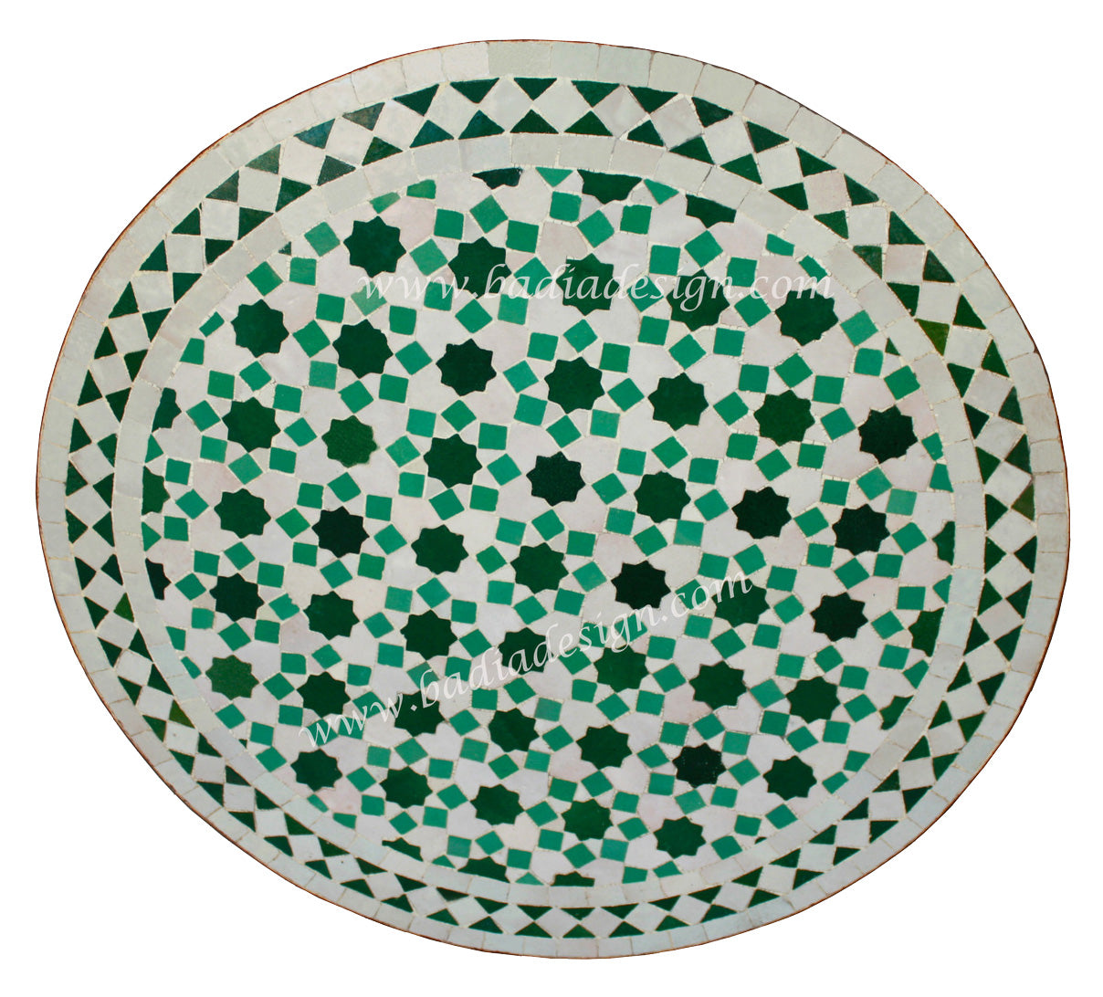 Green and White Round Moroccan Tile Table Top