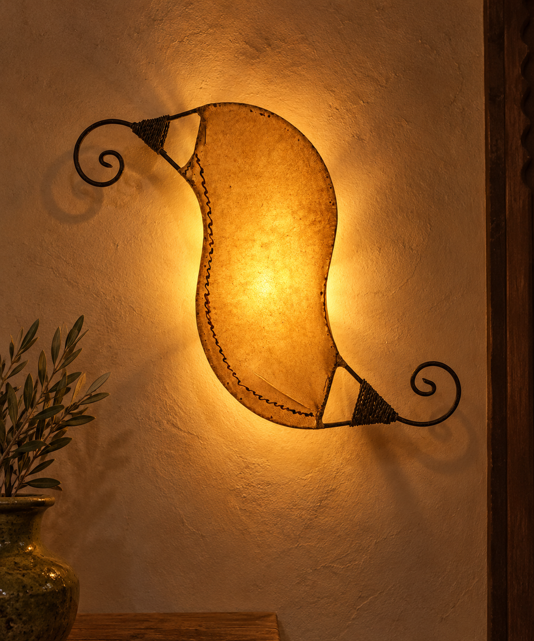 Dyed Henna Sconce with Wire Scroll Accents