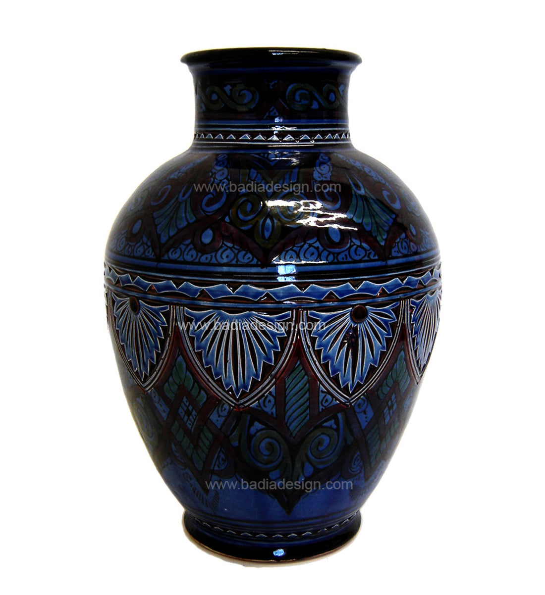Moroccan Hand Painted Carved Ceramic Vase