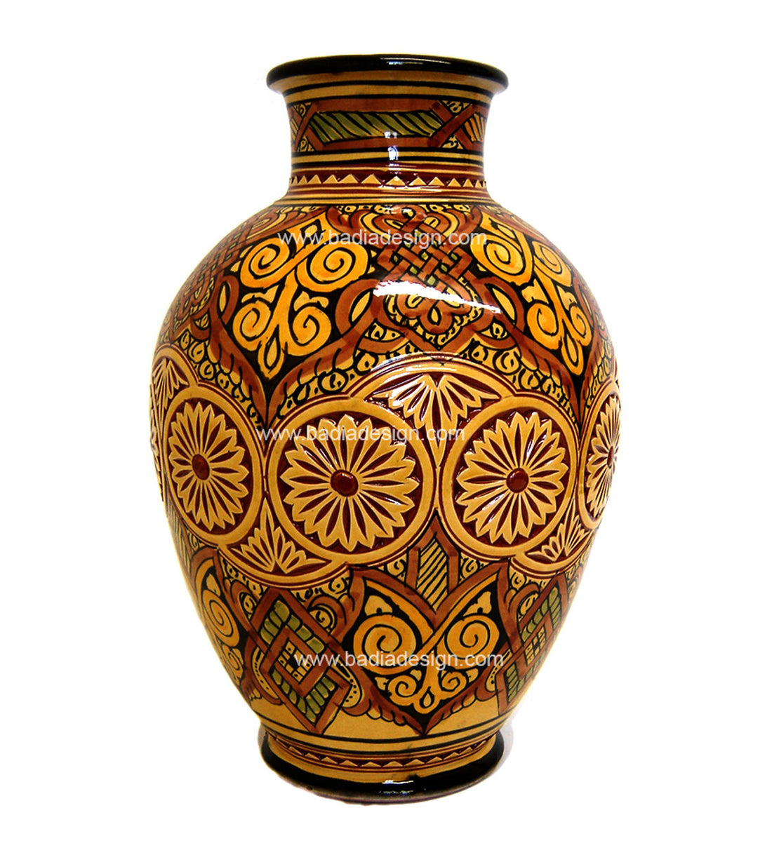 Moroccan Hand Painted Carved Ceramic Vase