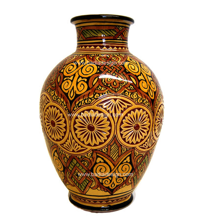 Moroccan Hand Painted Carved Ceramic Vase