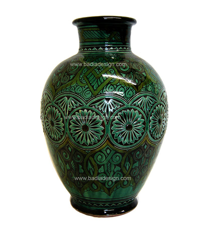 Moroccan Hand Painted Carved Ceramic Vase
