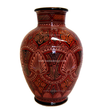 Moroccan Hand Painted Carved Ceramic Vase