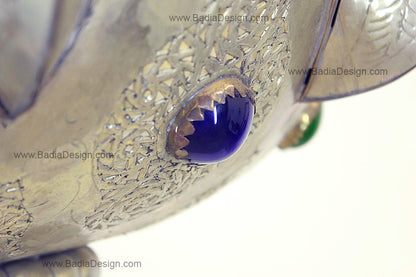 Moroccan Silver Chandelier with Multi-Color Glass Eyelets