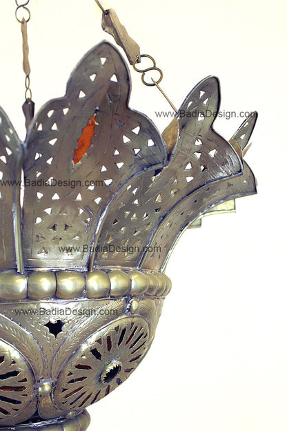 Silver Chandelier with Multi-Color Glass