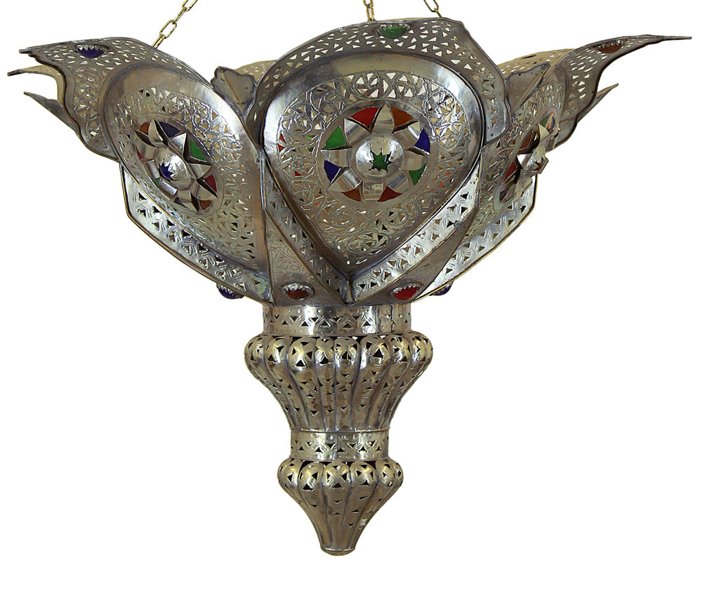 Silver Chandelier with Multi-Color Glass