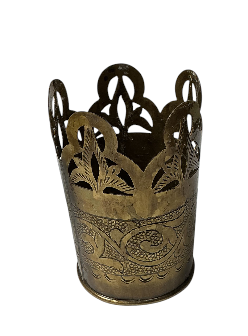 Pierced Brass Engraved Cup Holder