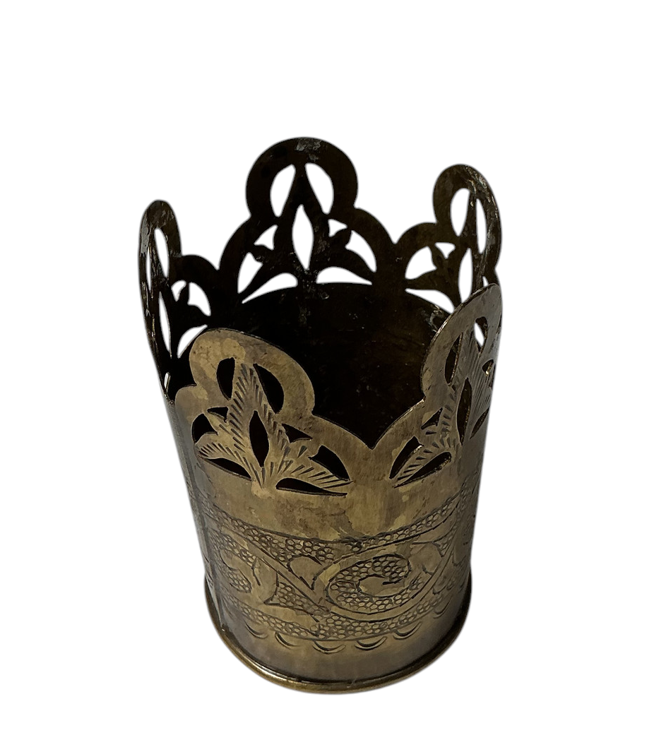 Pierced Brass Engraved Cup Holder