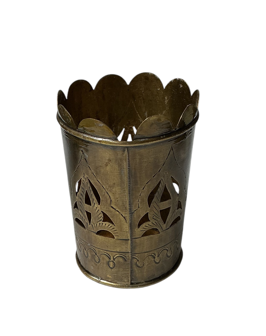 Pierced Brass Engraved Cup Holder