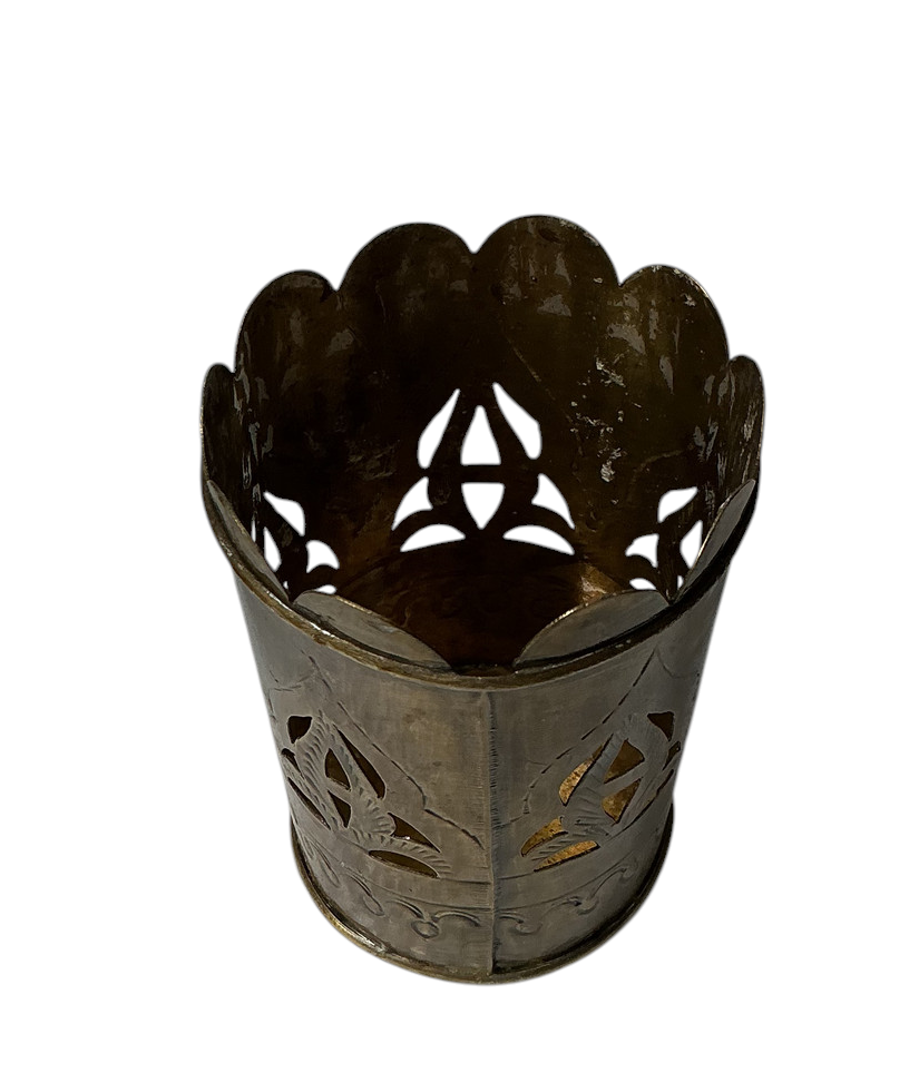 Pierced Brass Engraved Cup Holder