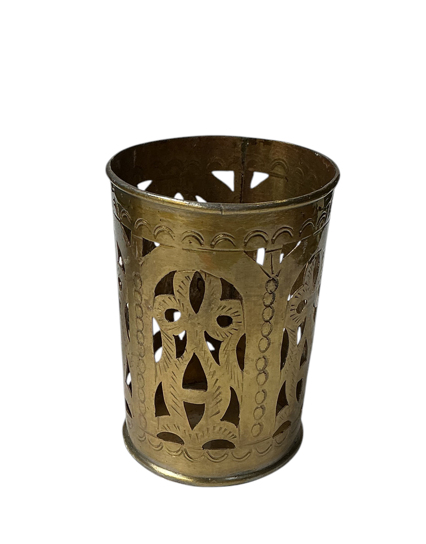 Pierced Brass Engraved Cup Holder