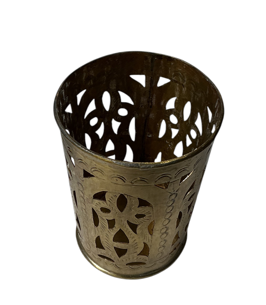 Pierced Brass Engraved Cup Holder