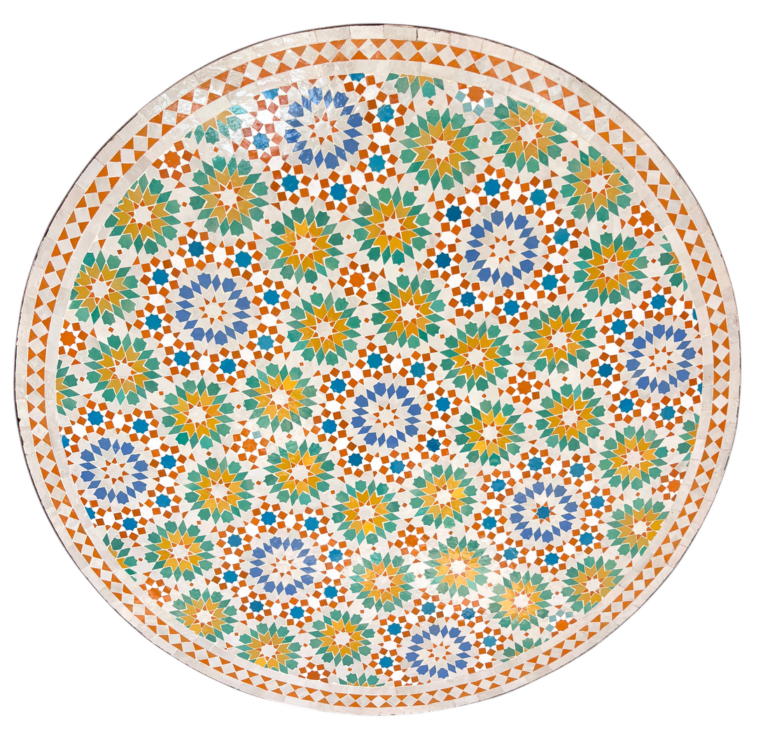 48" Multi Aqua Zellige Mosaic Table Top