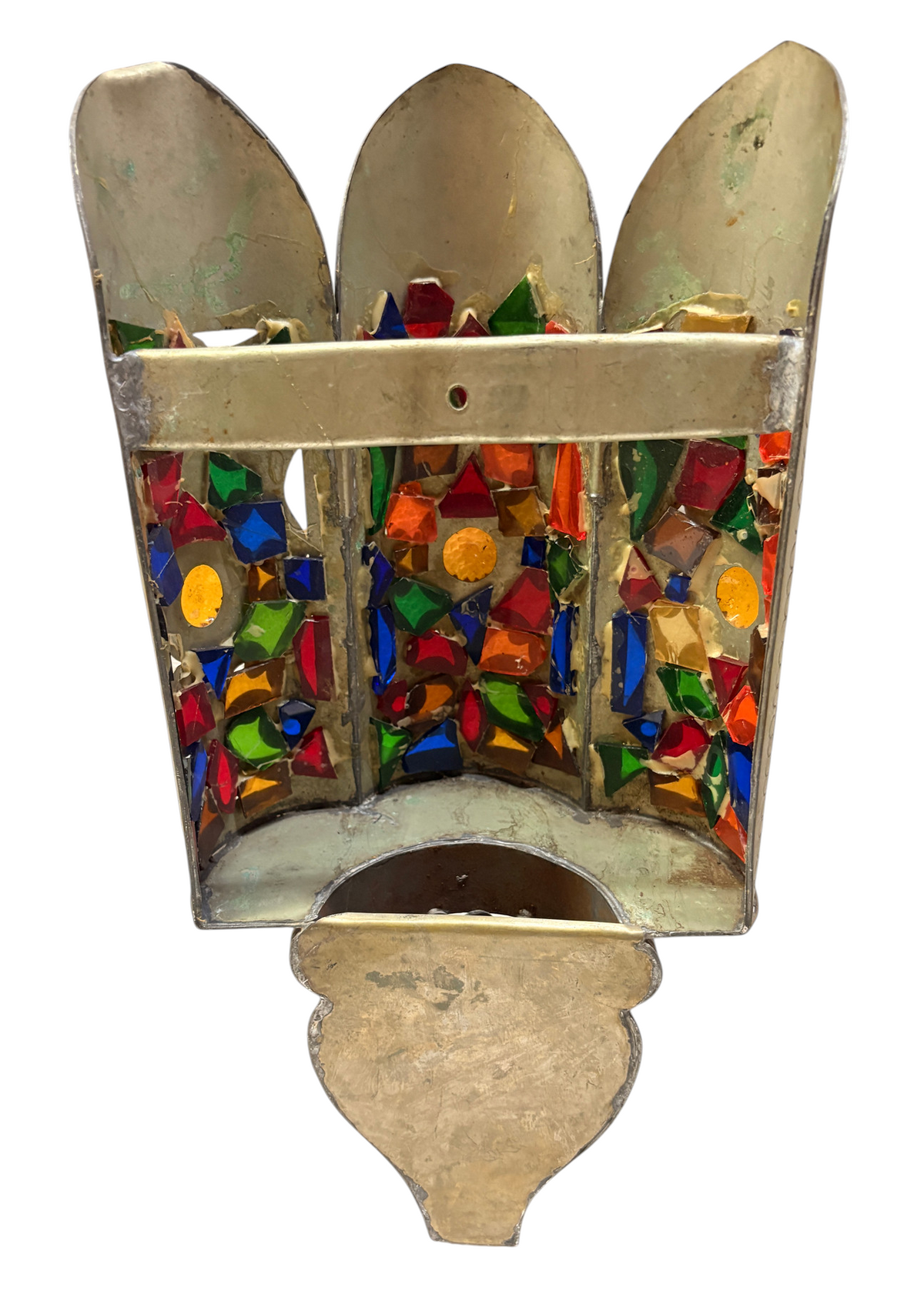 Silver-Plated Brass Crown Sconce with Stained Glass
