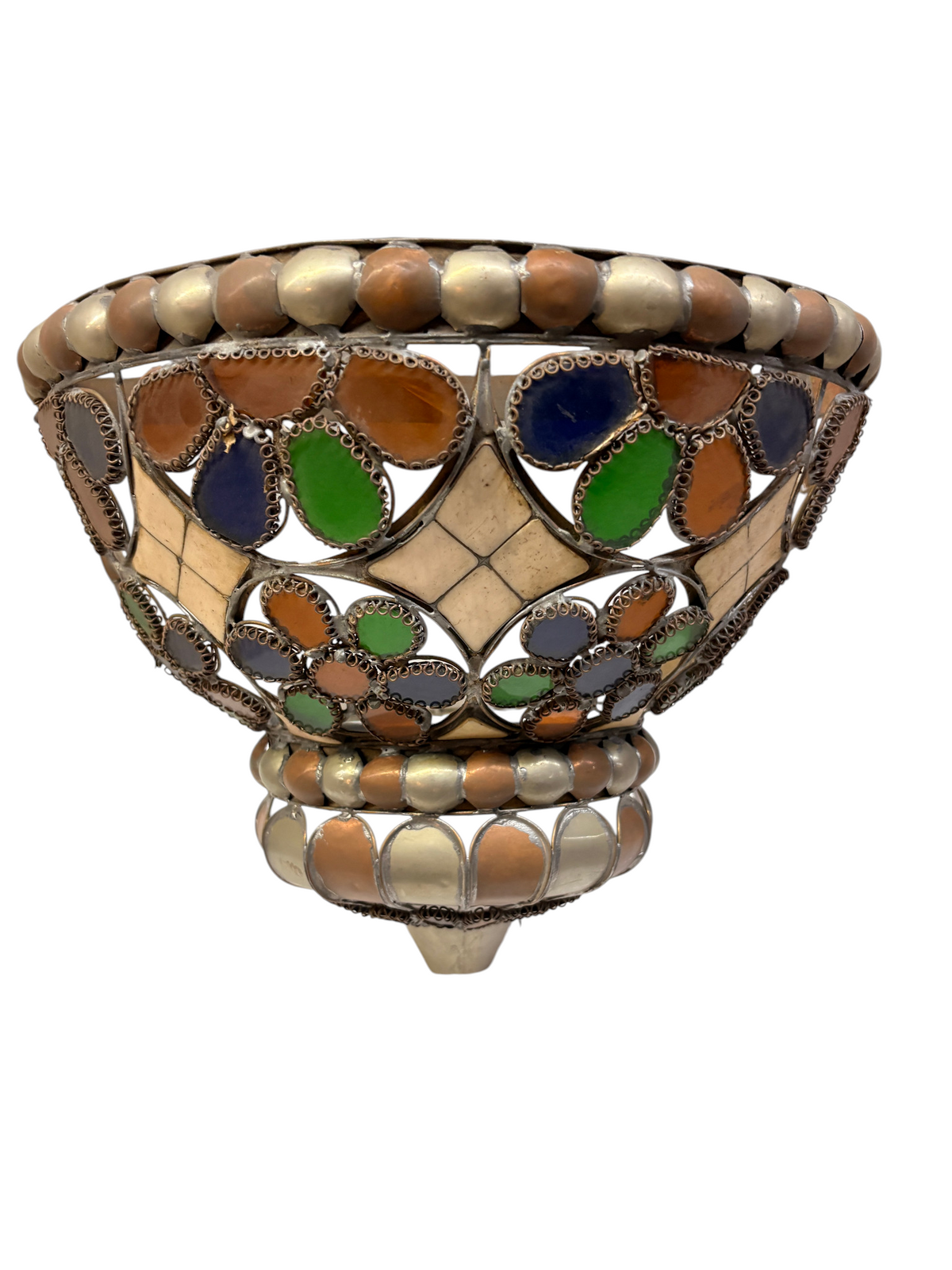 Bone and Stained Glass Basket Sconce