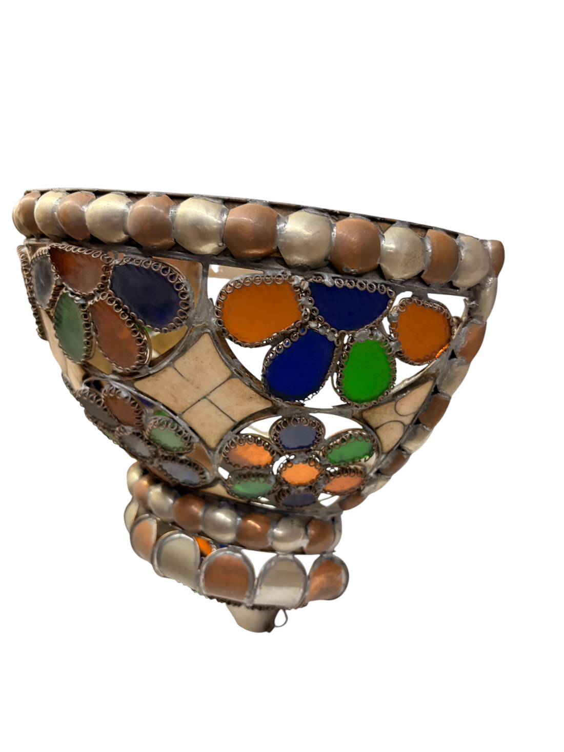 Bone and Stained Glass Basket Sconce