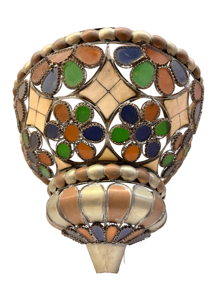 Bone and Stained Glass Basket Sconce