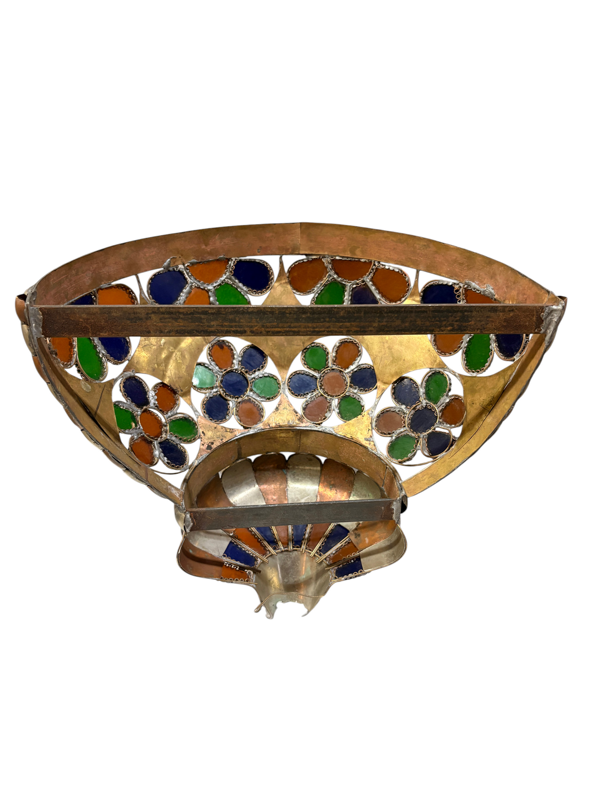 Bone and Stained Glass Basket Sconce