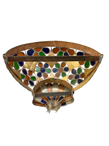 Bone and Stained Glass Basket Sconce
