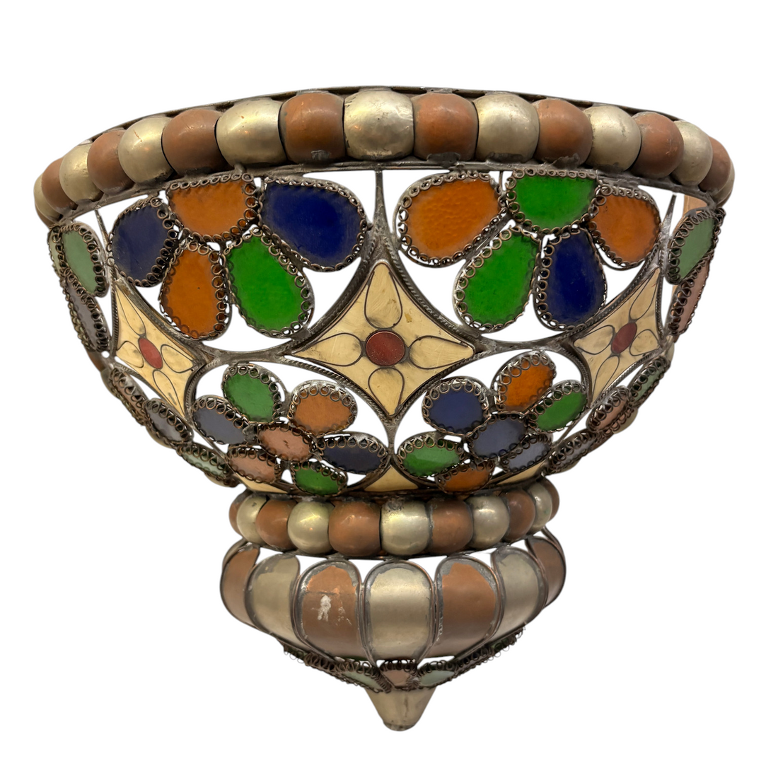 Bone and Stained Glass Basket Sconce