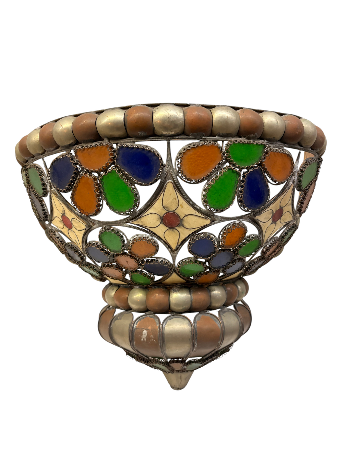 Bone and Stained Glass Basket Sconce