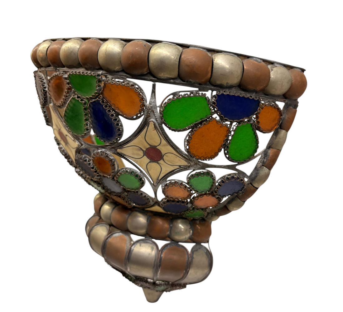 Bone and Stained Glass Basket Sconce