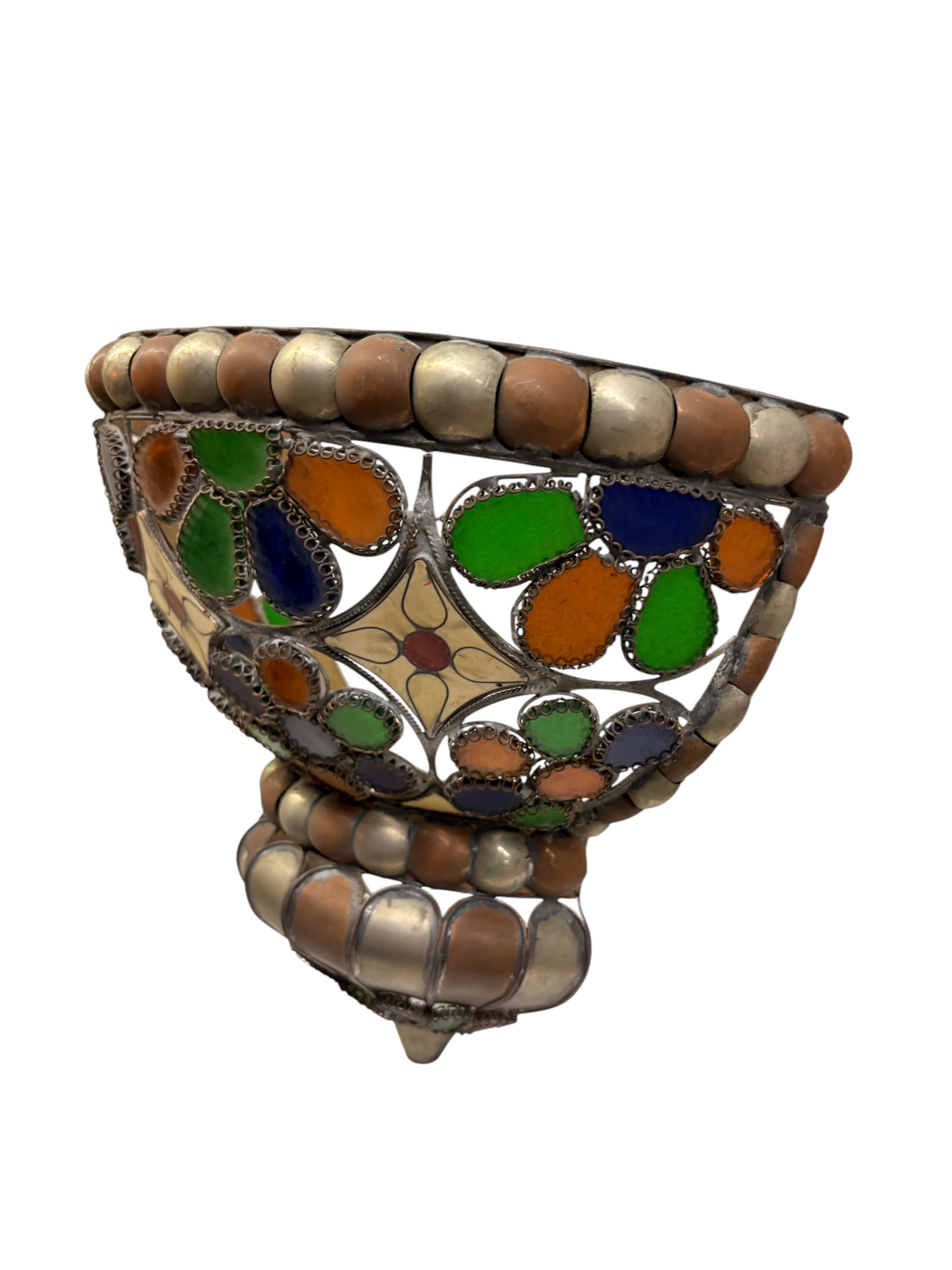 Bone and Stained Glass Basket Sconce