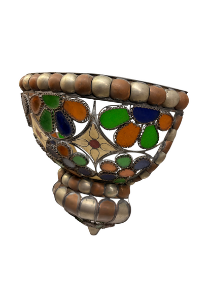 Bone and Stained Glass Basket Sconce