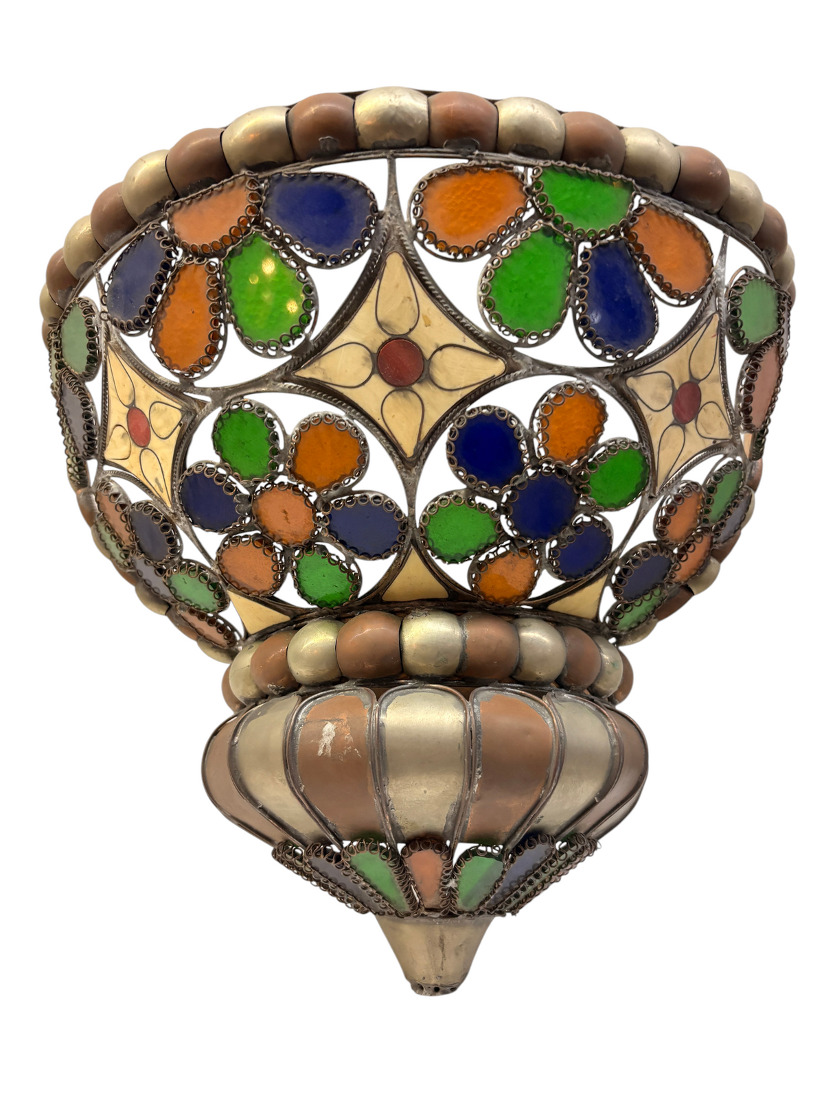Bone and Stained Glass Basket Sconce