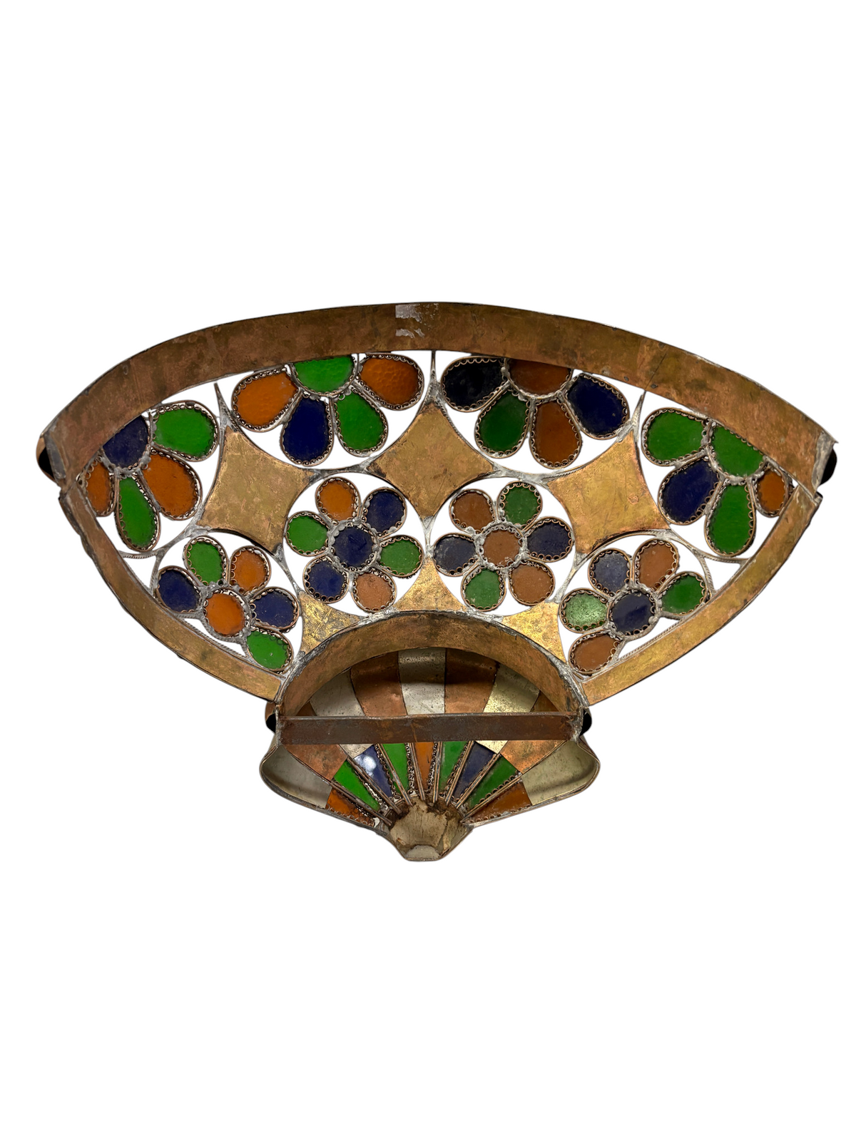 Bone and Stained Glass Basket Sconce