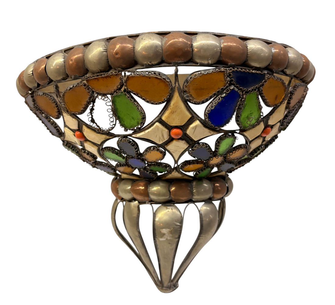 Bone and Stained Glass Basket Sconce