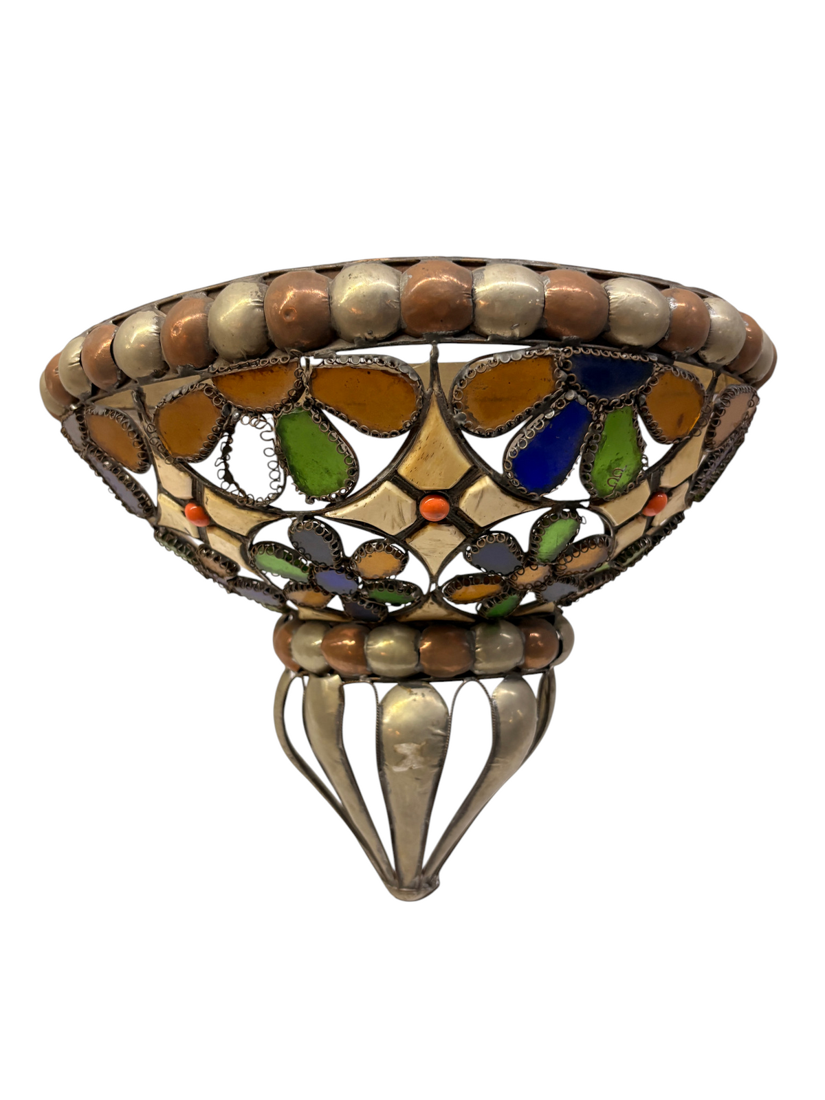 Bone and Stained Glass Basket Sconce