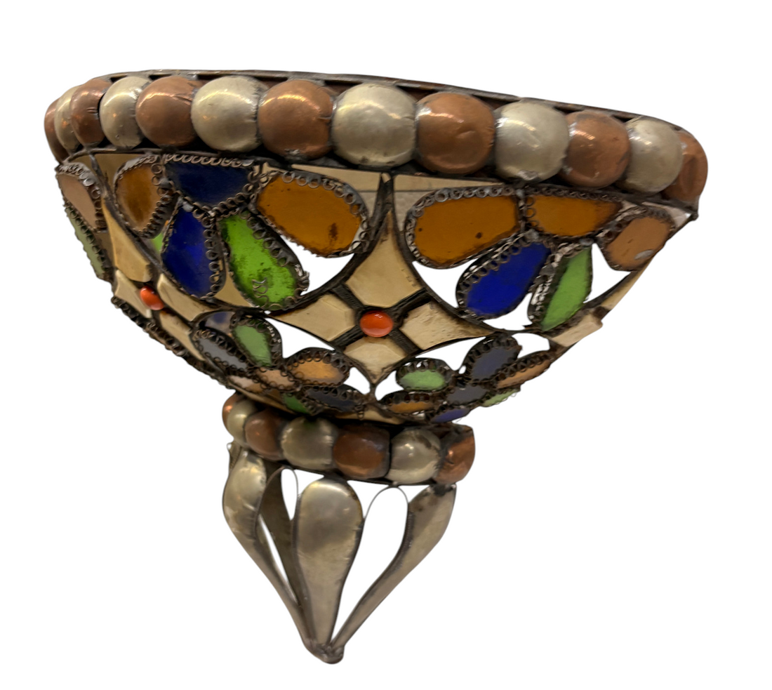 Bone and Stained Glass Basket Sconce
