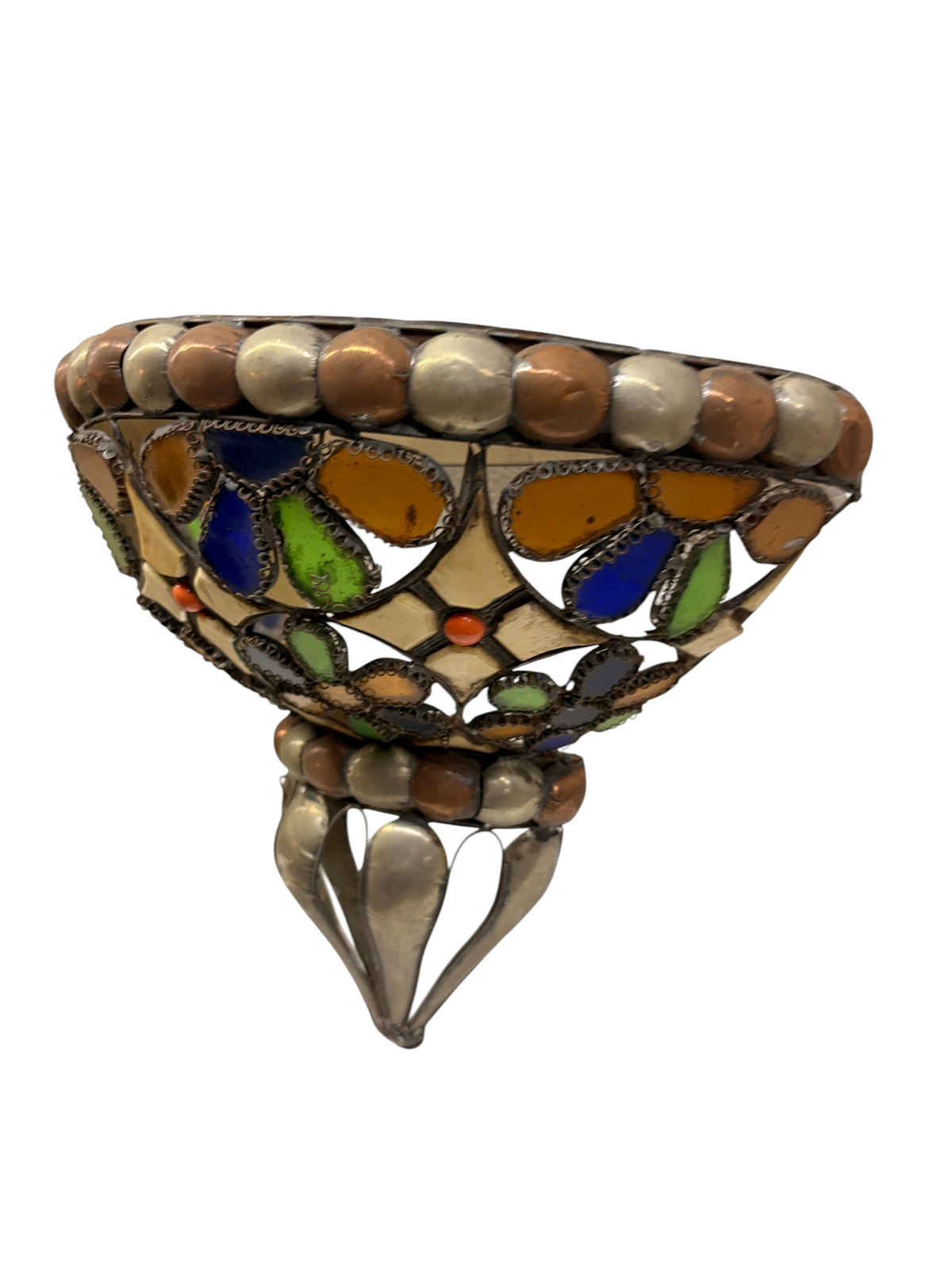 Bone and Stained Glass Basket Sconce