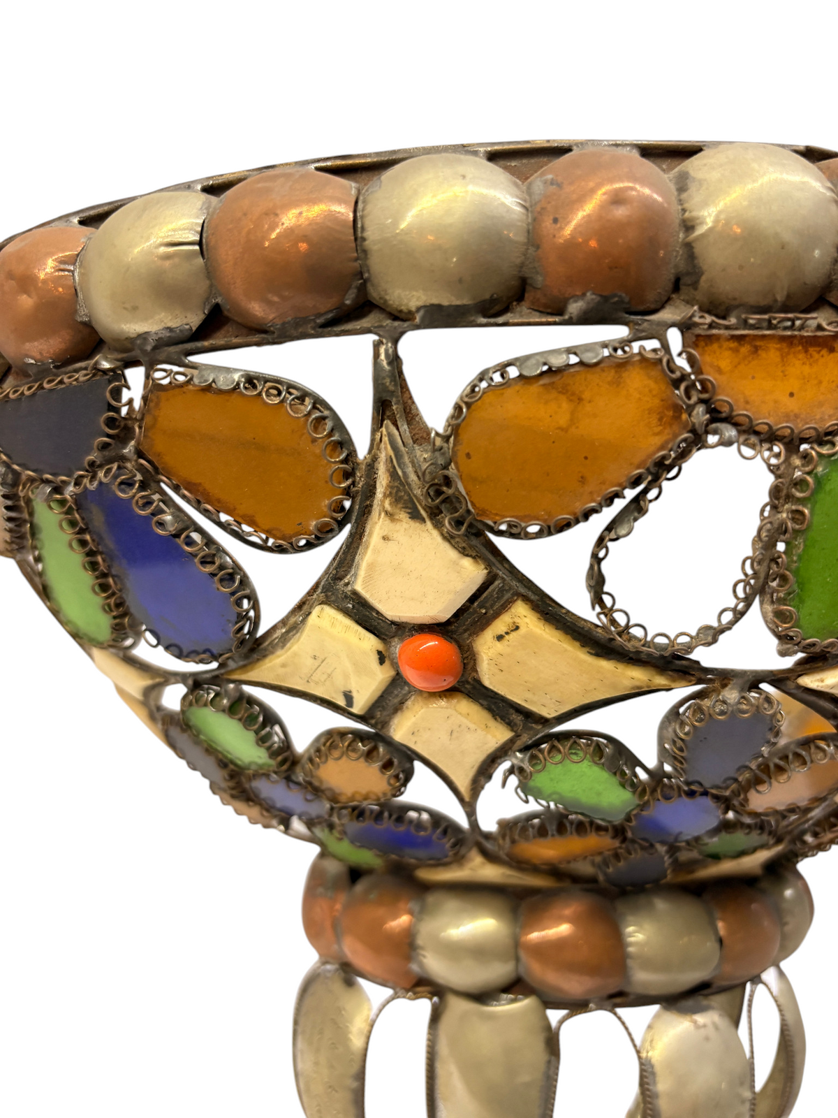 Bone and Stained Glass Basket Sconce
