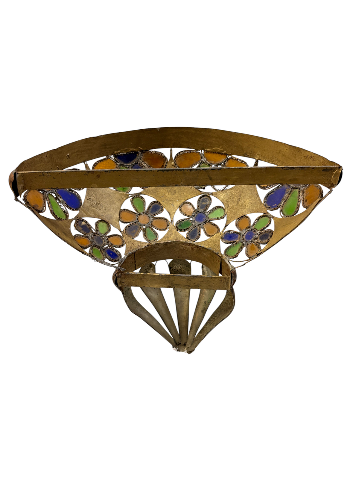 Bone and Stained Glass Basket Sconce