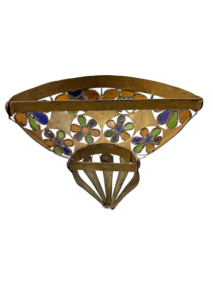 Bone and Stained Glass Basket Sconce
