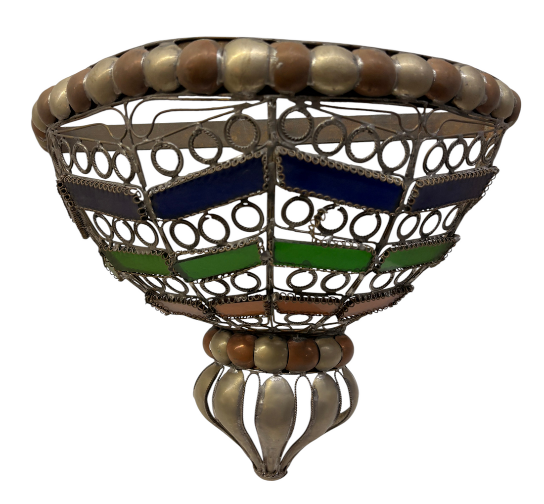 Open Ring and Stained Glass Basket Sconce