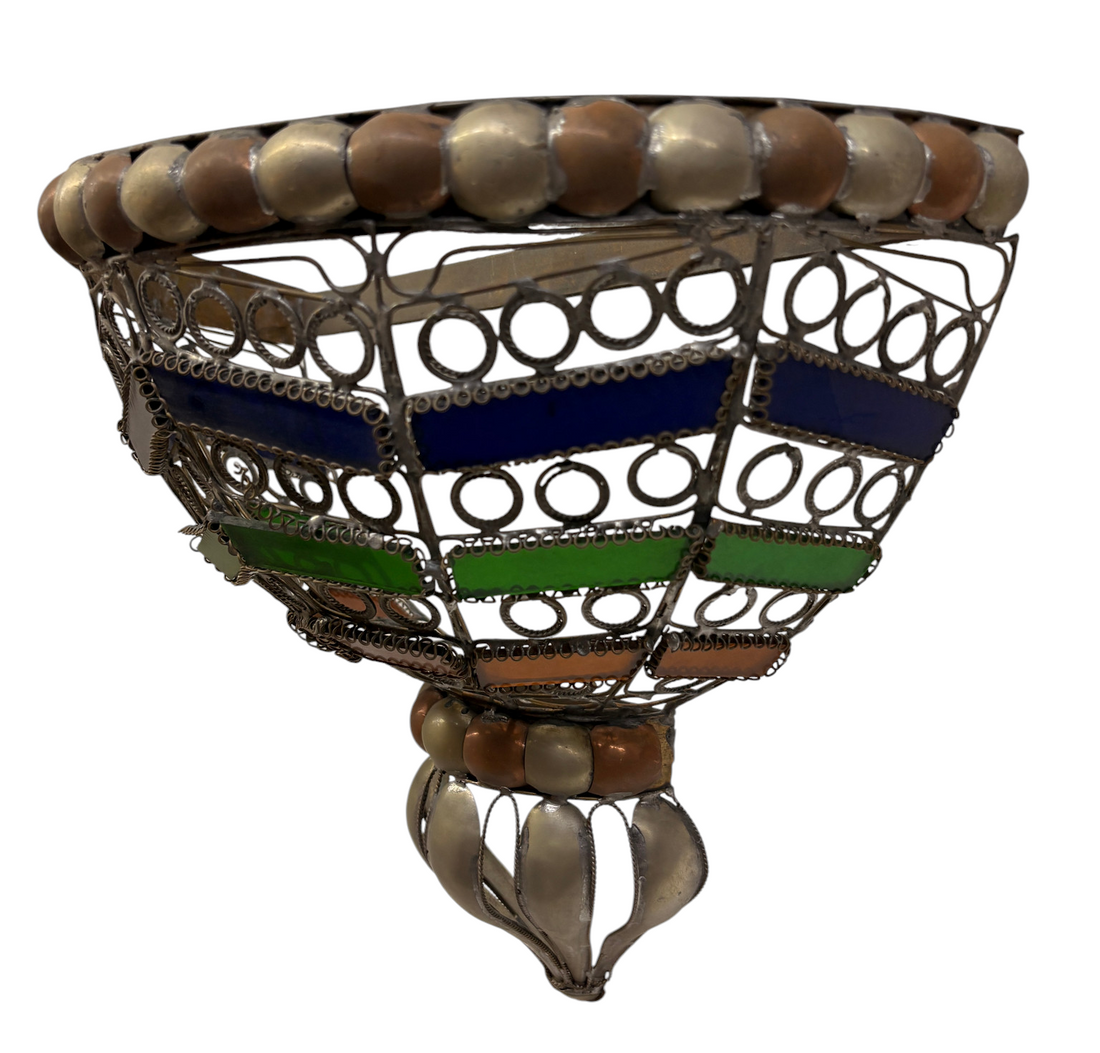 Open Ring and Stained Glass Basket Sconce