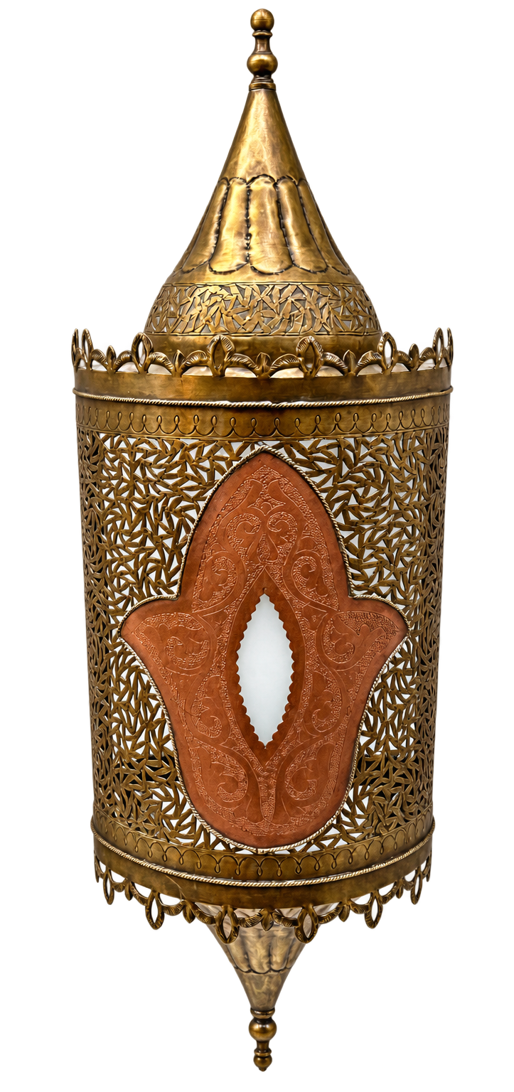 Brass Lantern Sconce with Glass Center
