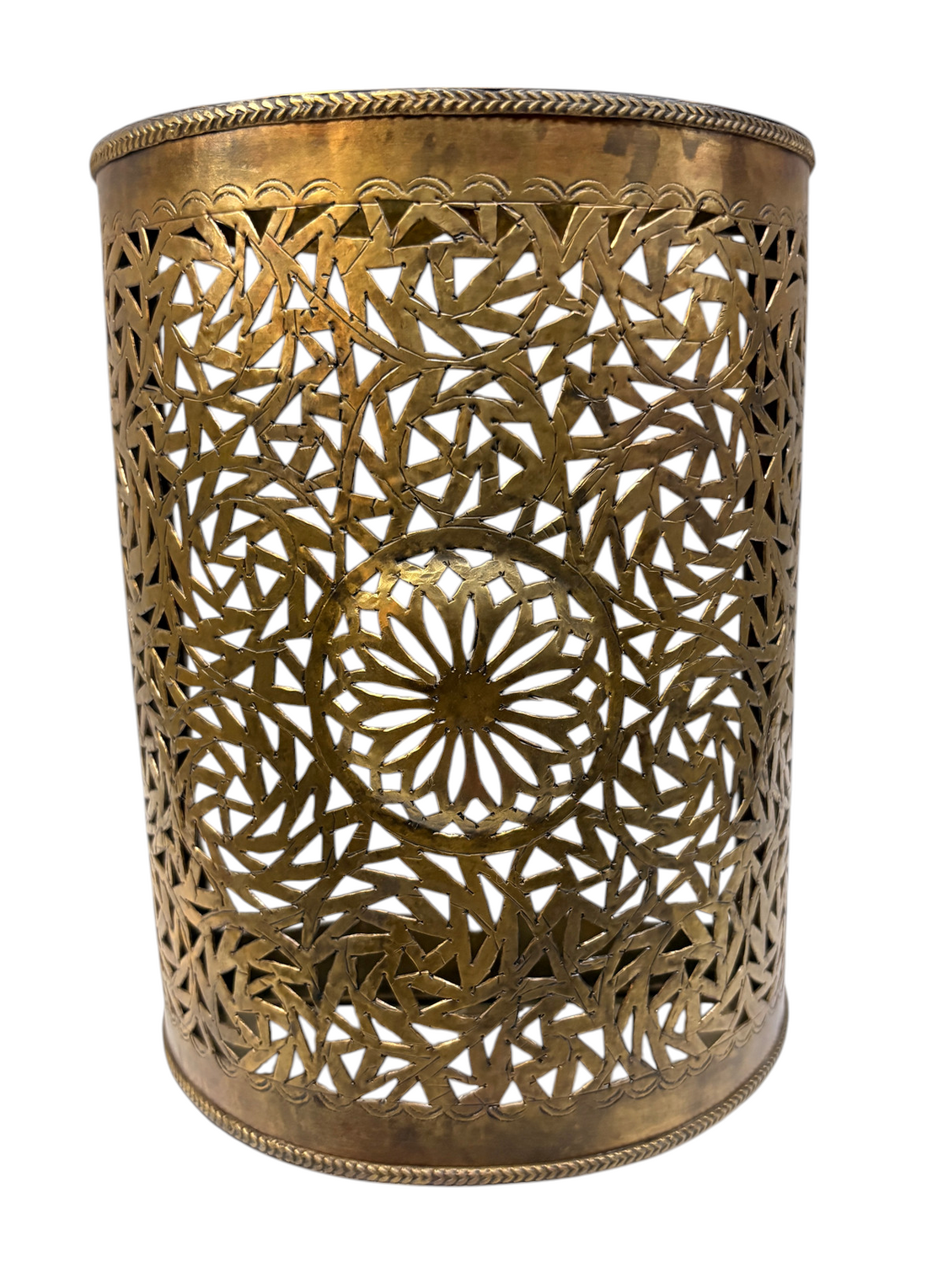 Brass Basketweave Cylinder Sconce