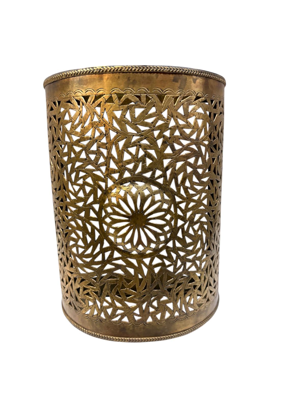 Brass Basketweave Cylinder Sconce