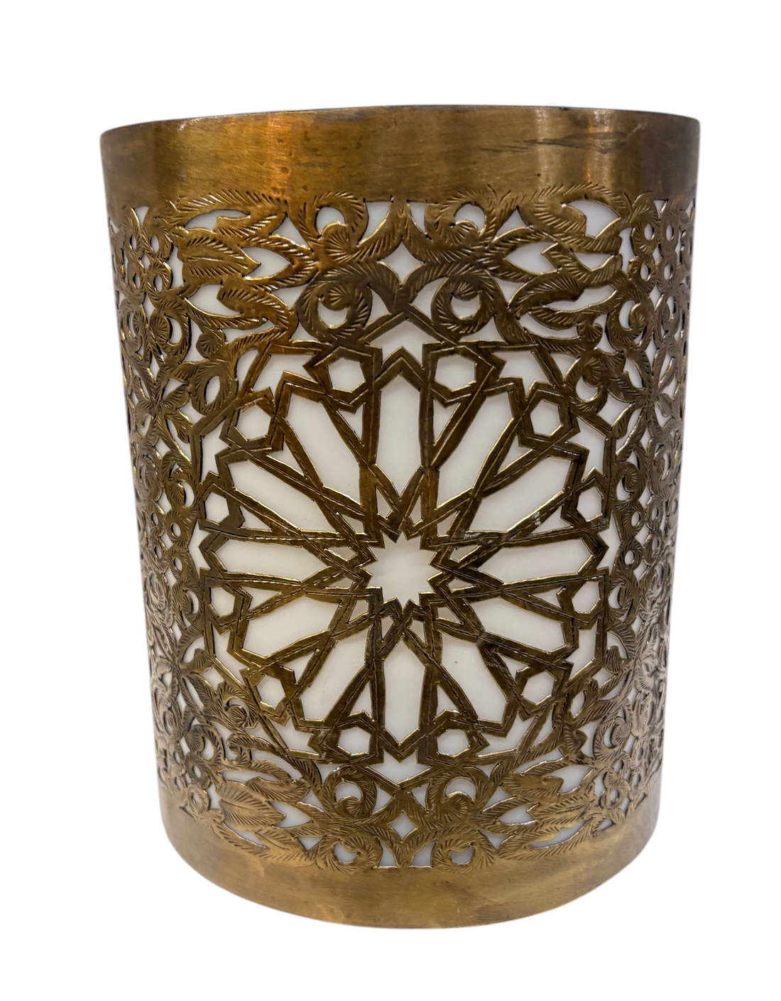 Brass Cylinder Sconce with Radiating Medallion