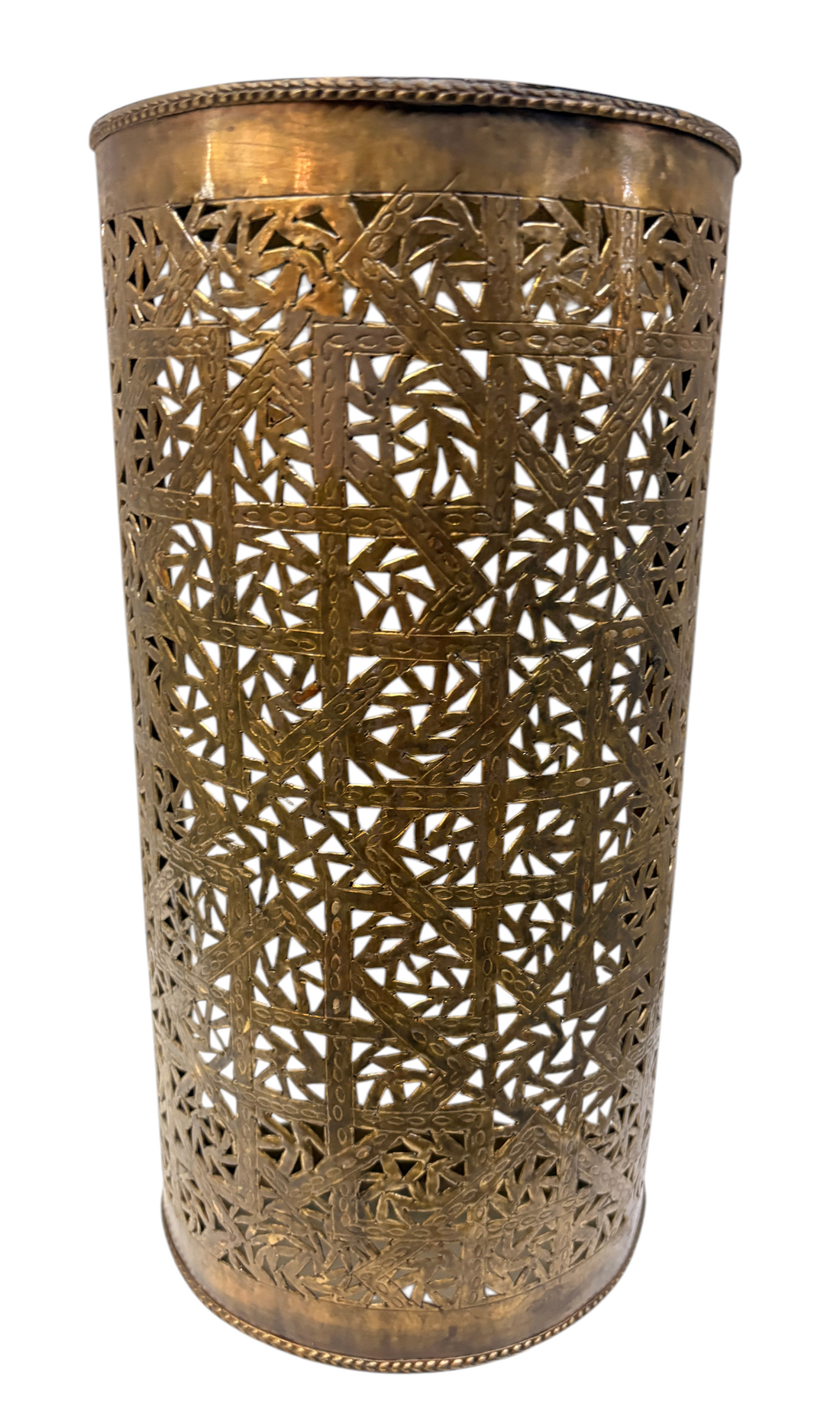 Brass Cylinder Sconce with All-Over Vine Piercing