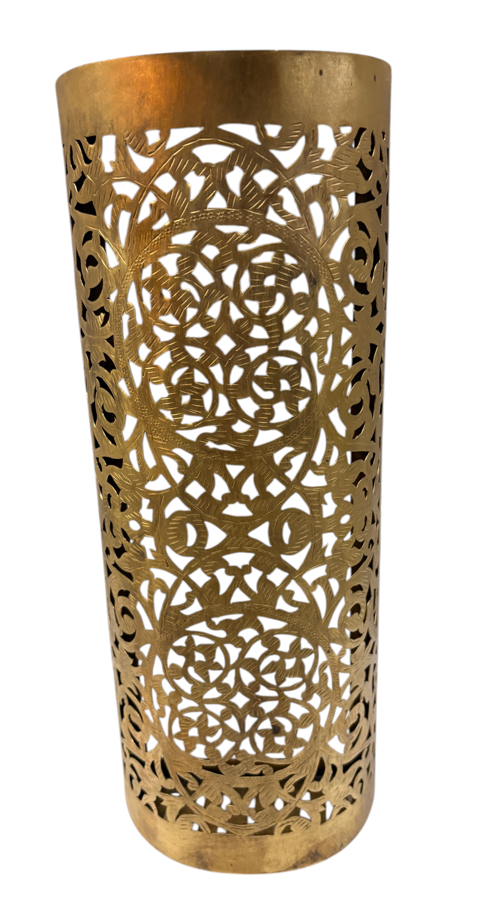 Brass Cylinder Sconce with Vine Piercing